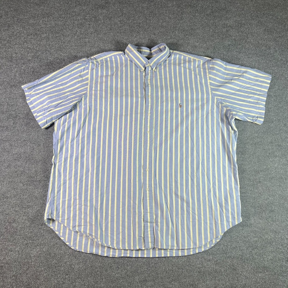 Ralph Lauren Shirt Mens 4XLT Blue Yellow Striped Classic Fit Button Short Sleeve